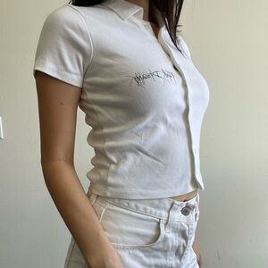 Brandy Melville John Galt button up pink dreams white crop top